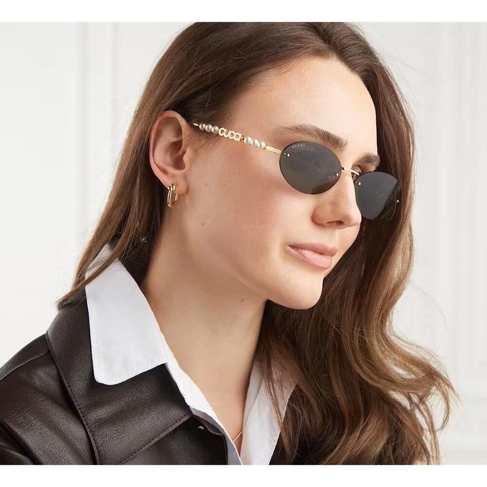 NEW GUCCI SUNGLASSES GOLD WOMEN OVAL EYEWEAR GUCCI GG1922S 001